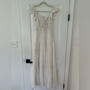 LSpace White Striped Flutter Sleeve Maxi Dress